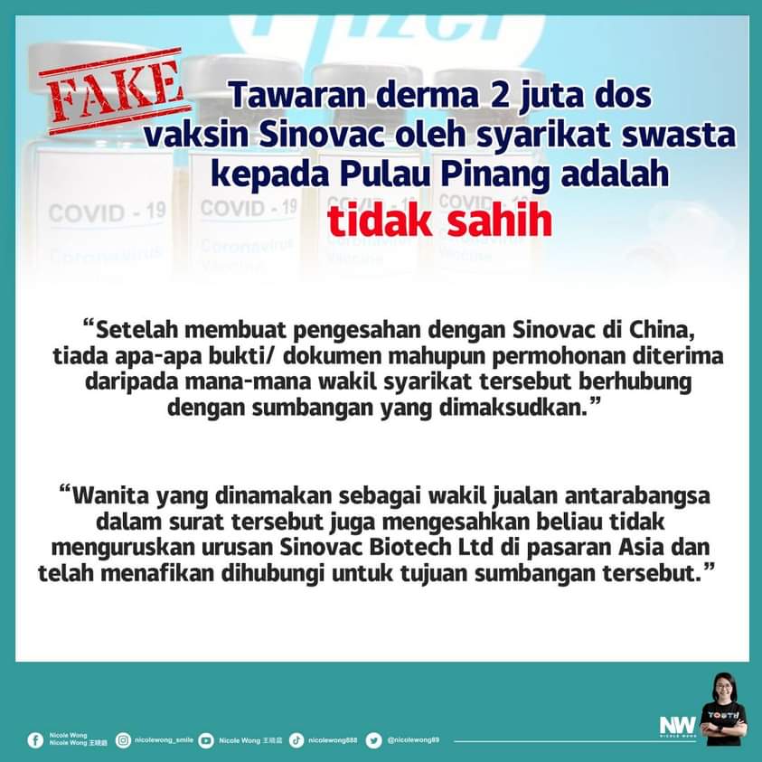 Kerajaan P.Pinang Kena Scam Vaksin