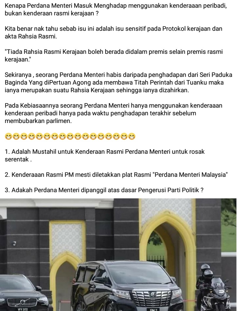 Netizen Persoalkan Protokol Kereta Rasmi PM Malaysia