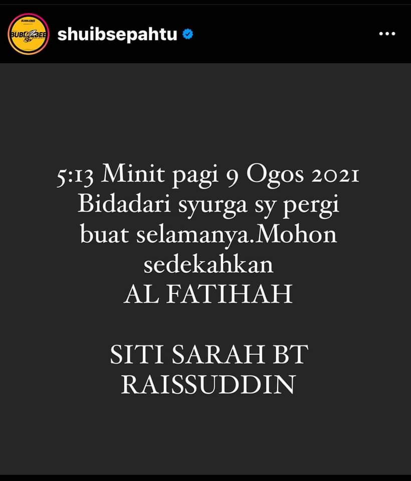 Siti Sarah Meninggal Dunia