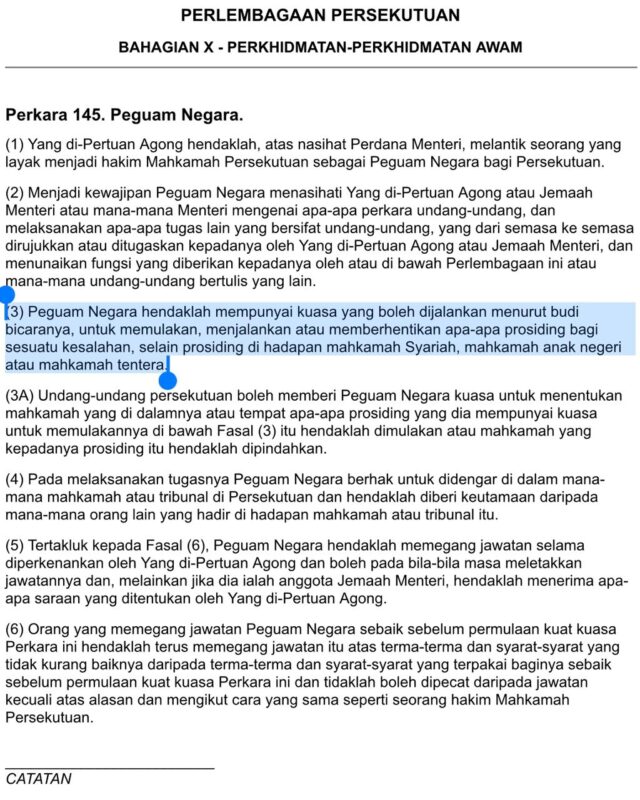 Perlukah Perkara 145(3) Perlembagaan Persekutuan dipinda?