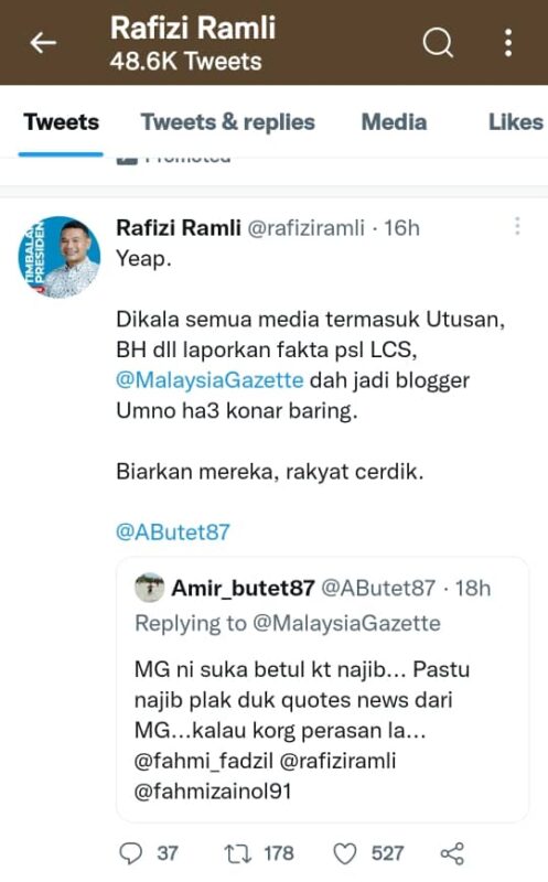 Rafizi Ramli mula serang media di twitter