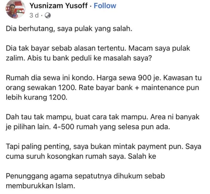 Berlagak alim tapi culas bayar sewa