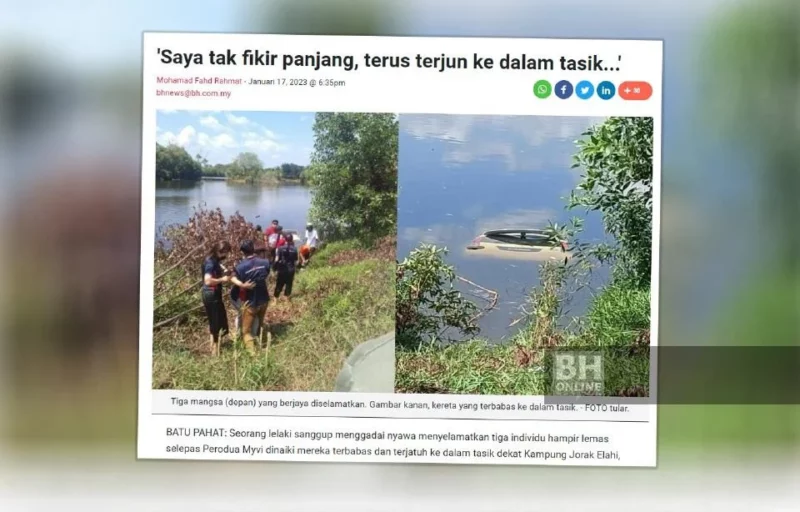 Masalah brek mungkin punca 3 nyaris lemas di tasik