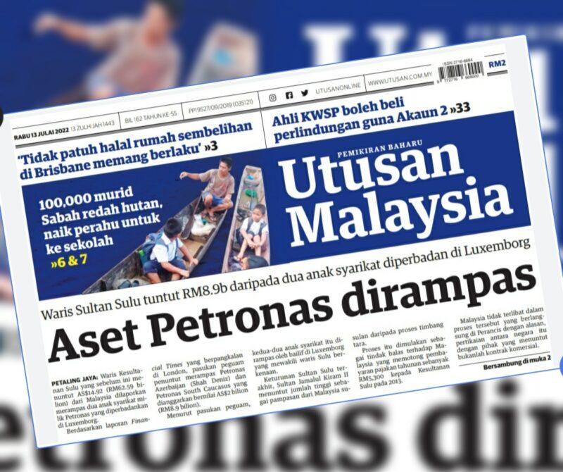 KERATAN laporan Utusan Malaysia berhubung isu tuntutan waris kumpulan Sulu.