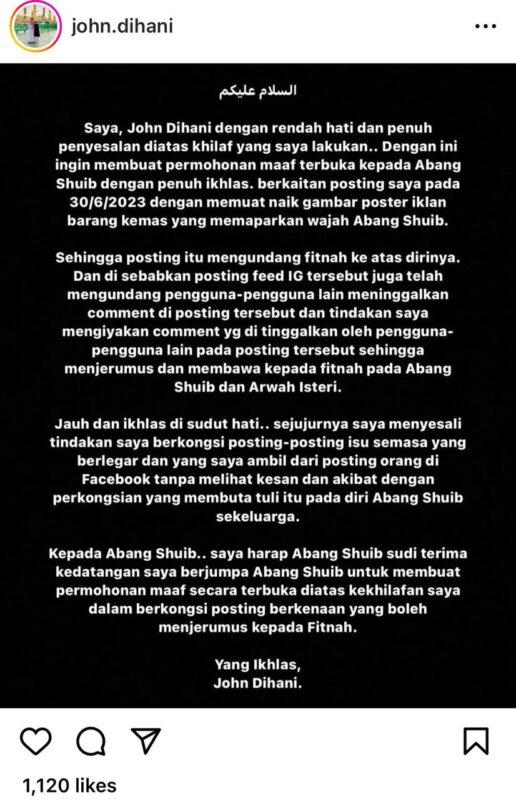 John Dihani Mohon Maaf, Mahu Jumpa Shuib