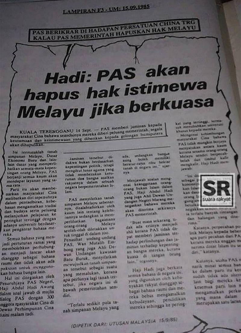 Hadi Awang: PAS Akan Hapuskan Hak Istimewa Orang Melayu Sekiranya Memerintah