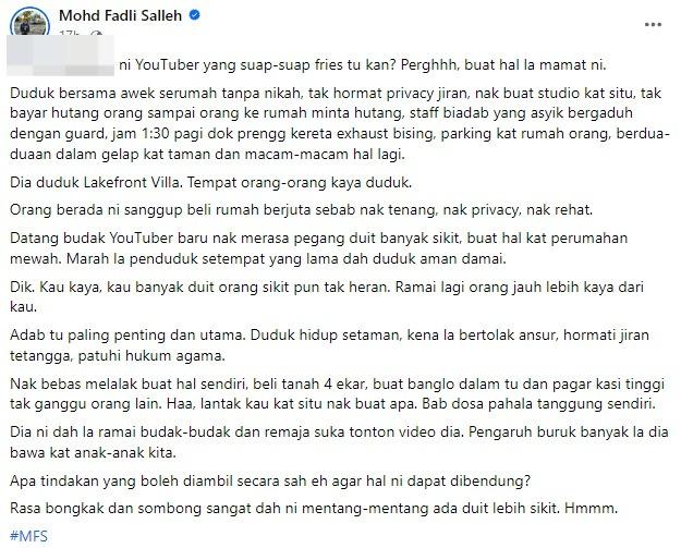 Jiran Mengadu Youtuber Popular Perangai Tak Semenggah