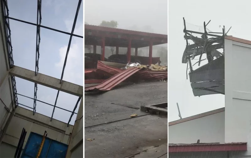Sebahagian bumbung Balai Bomba Simpang Pertang diterbangkan angin