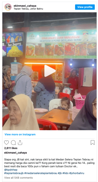 Ekin Mawi Tak Puas Hati Lihat Harga Cekik Darah Restoran Seafood Di Johor Cecah RM1.2k