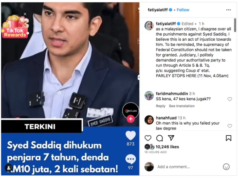 Fathia Latiff Gesa Peguam Semak Semula Hukuman Buat Syed Saddiq