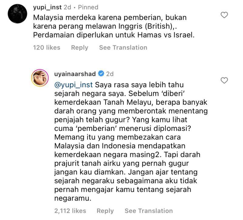 Uyaina Arshad Sekolahkan Netizen Indonesia ‘Palatau’