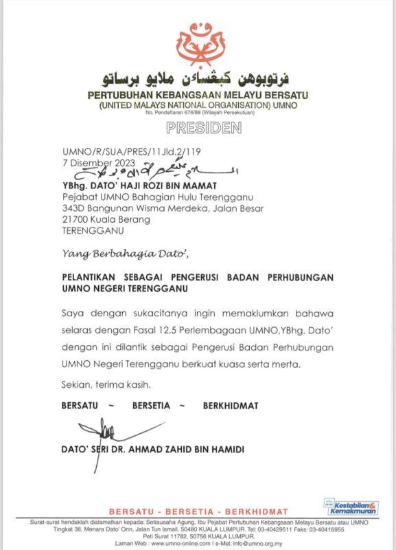 Rozi Mamat gantikan Ahmad Said di Terengganu