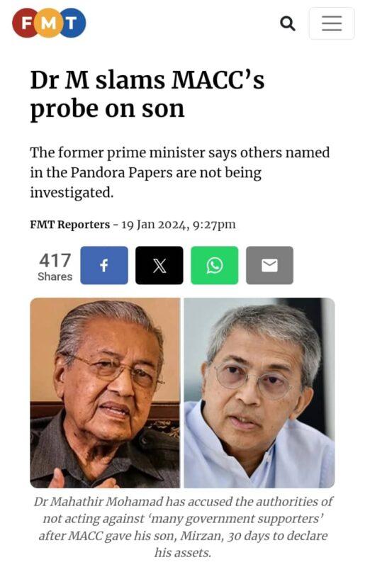 Kenapa Mahathir 'meroyan' bila anak disiasat SPRM?