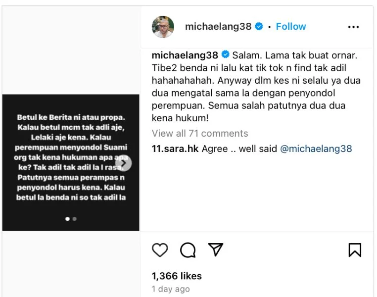 Michael Ang Tak Setuju Hanya ‘Penyondol’ Lelaki Dikenakan Hukuman, Kalau Perempuan?