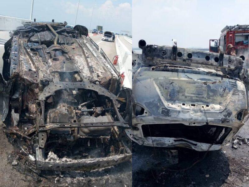 Kereta Mazda CX5 tercampak sebelum terbakar