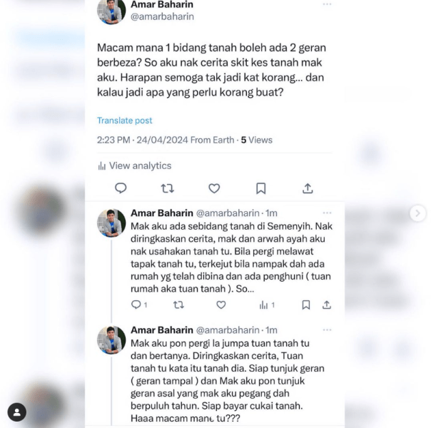 Amar Baharin Terkejut Ada Orang Bina Rumah Atas Tanah Milik Ibu