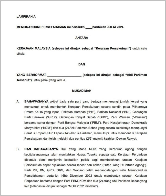 Fadillah releases MOU contents following Perikatan criticisms